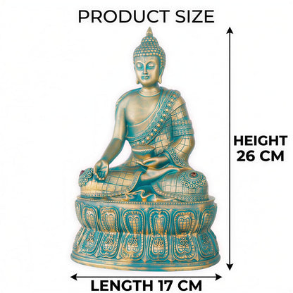 Buddha Statue Showpiece Idol Home Decor Items for Living Room and Gifts (Antique Golden Blue)