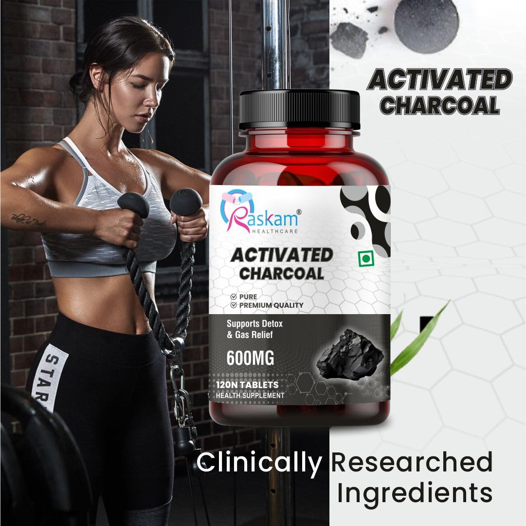 Activated Charcoal 600mg – Natural Detox & Digestive Cleanser | Supports Bloating Relief & Gas | 120 Vegan Tablets