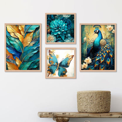 Wood Premium Digital Paintings With Frame For Home Decoration - Painting For Living Room Bedroom Office - Pack Of 4 (G)