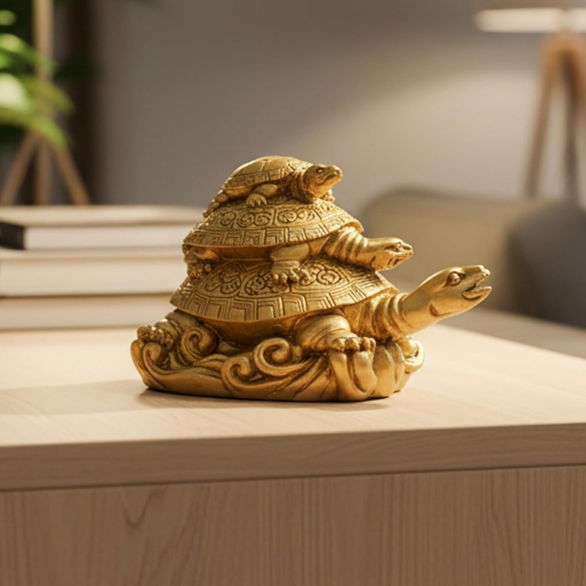 Triple Tortoise Turtle Family | Golden Feng Shui Tortoise for Good Luck | Metal Turtle Vastu Showpiece for Wealth, Health & Prosperity | Lucky Turtle Gift Item for Home & Office Decor
