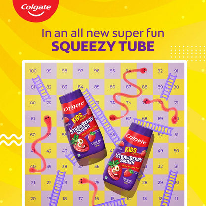 Colgate Kids Toothpaste in a Fun Squeezy Bottle, Strawberry Flavor Gel Tooth Paste, Easy-Grip & Makes Brushing Fun, Cavity Protection, Safe for Kids, Paraben/Gluten-Free, Vegan, Age 2-6yrs, 100ml