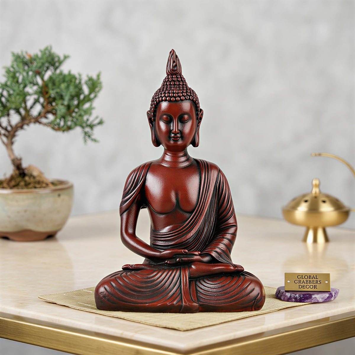 New Sitting Meditating Buddha Statue showpiece Idol Home Decor Items for Living Room and Gifts (Maroon)