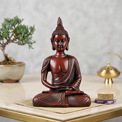 New Sitting Meditating Buddha Statue showpiece Idol Home Decor Items for Living Room and Gifts (Maroon)