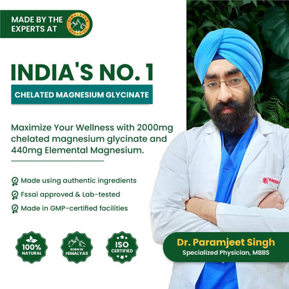 Vlado's Himalayan Organics Chelated Magnesium Glycinate Supplement 2000mg for Men & Women | Magnesium Supplement for Muscle Recovery & Better Sleep I Clinically Proven I For Sleep, Mood, Metabolism, Brain, Heart, Bone - 120 Veg Tablets