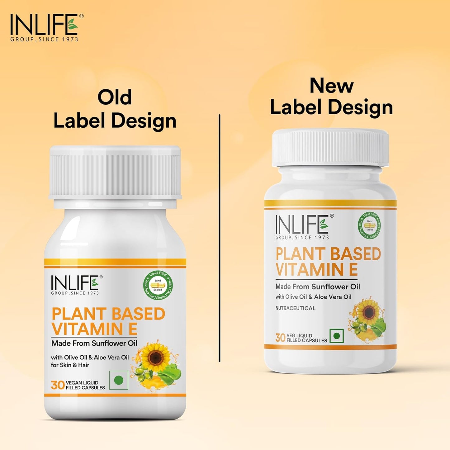 INLIFE Plant Based Natural Vitamin E Oil Capsules for Face and Hair|Sunflower, Olive & Aloe Vera Oils |Skin Health and immunity support Supplement for Women & Men–30 Vegetarian Capsules (Pack of 1)
