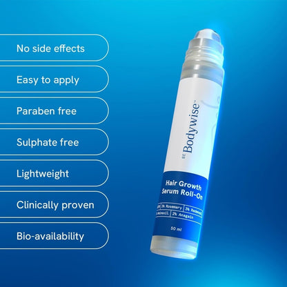 Be Bodywise Rosemary Hair Growth Serum (Roll On)|Promotes Hair Growth & Stimulates Hair Follicles |3% Rosemary, 3% Redensyl & 2% Anagain | Hair Fall Control Serum For Unisex |For All Hair Types | 50Ml