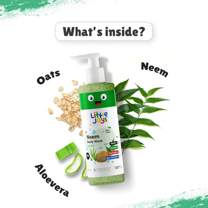 Little Joys Anti-Bacterial Neem Body Wash for Kids (2+ Years) 250ml | With Vit E, Oats & Aloe Vera Extract | Gently Exfoliates, Protects & Deep Cleanses Skin