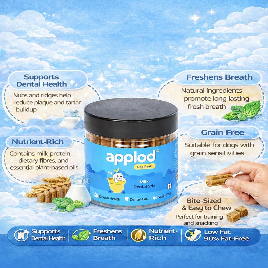 Applod Milk Dental Stix Dog Treats for Puppies & Adult Dogs | Healthy Easy-to-Digest Training & Dental Care Reward Snacks for Small Breeds | 220g