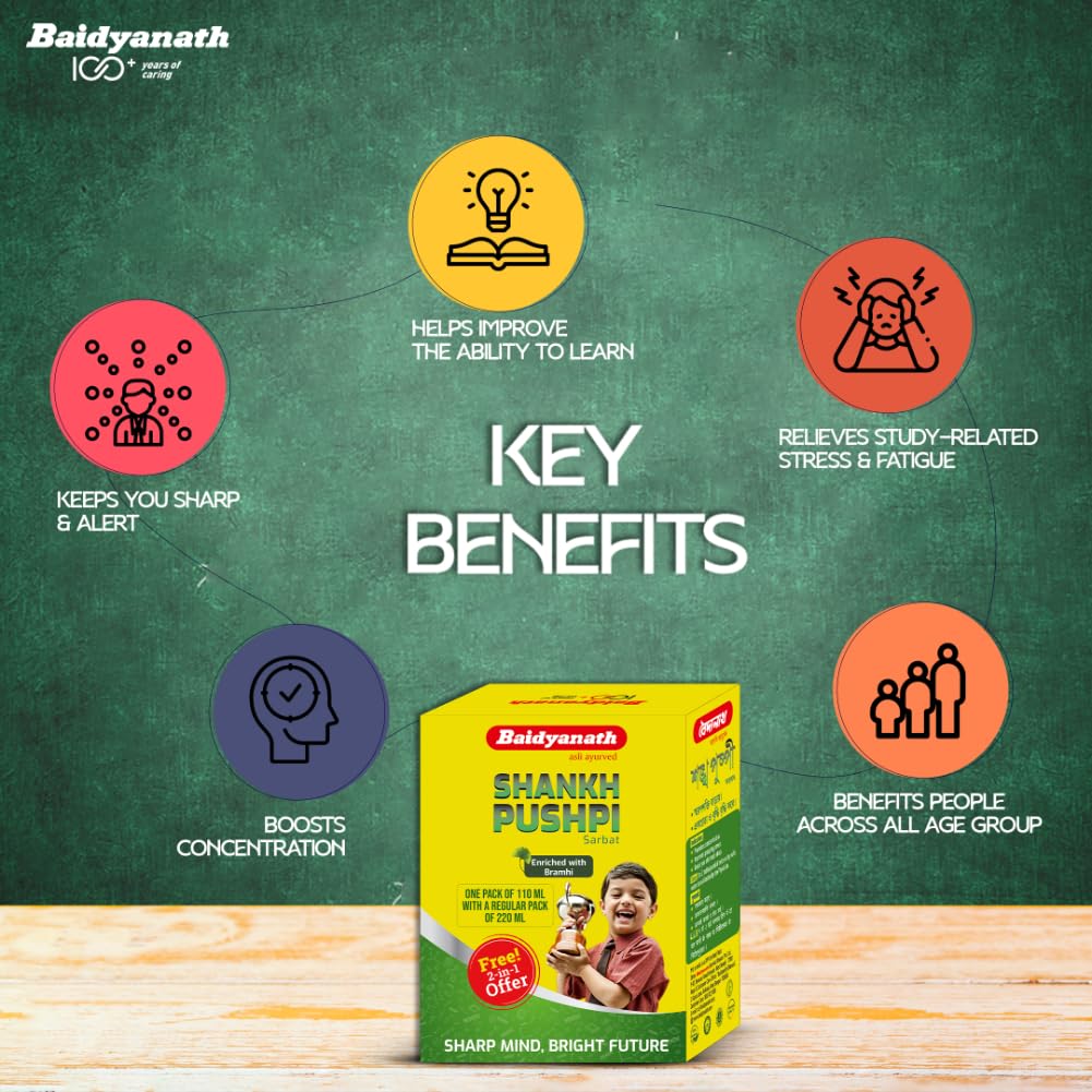Baidyanath Shankhapushpi Sharbat - 450 ml with Free Sharbat - 220 ml