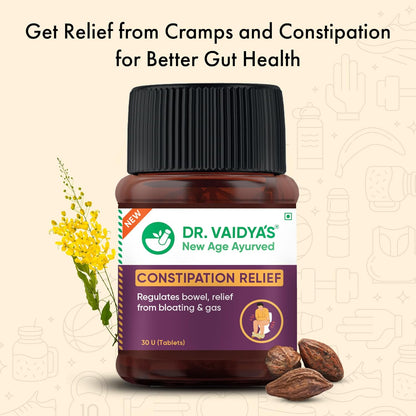 Dr. Vaidya's Constipation Relief Tablets | Improves Digestion & Regulates Bowel Movement | Sonamukhi, Haritaki & Sunth | (30 Tablets)