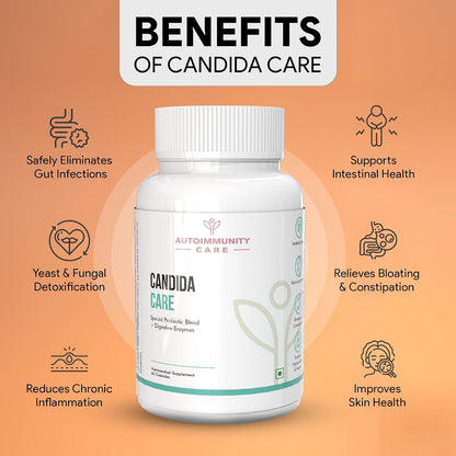 Autoimmunity Care Candida Care – Advanced Probiotics for Candida, Leaky Gut & Gut Health | Probiotics Supplement for Gut Cleanse, Acidity & Bloating Relief | Lactobacillus, Bifidobacterium & S Boulardii | 60 Dose
