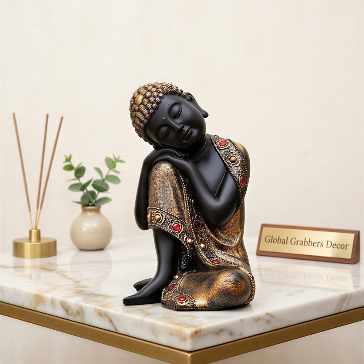 Buddha Idol Statue | Show Pieces for Home Decor Living Room (Black Golden)