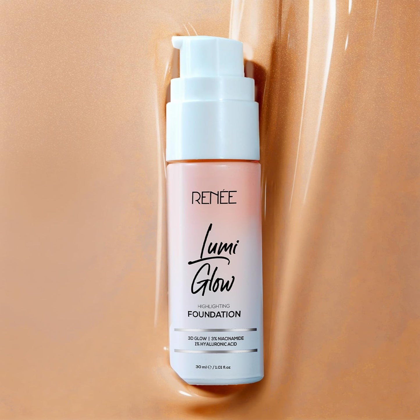 RENEE Lumi Glow Highlighting Liquid Foundation - Silk Cocoa | Dewy Finish, Buildable Coverage & 3D Glow | Hydrates & Smoothens For Luminous Skin | With Hyaluronic acid & Niacinamide | 30ml