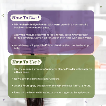 Neuherbs Henna and Indigo Powder for Hair (100 gm Each), Combo Pack | Pure & Natural Powder for Colouring and Nourishing Hair | With No Artificial Colour & Additives