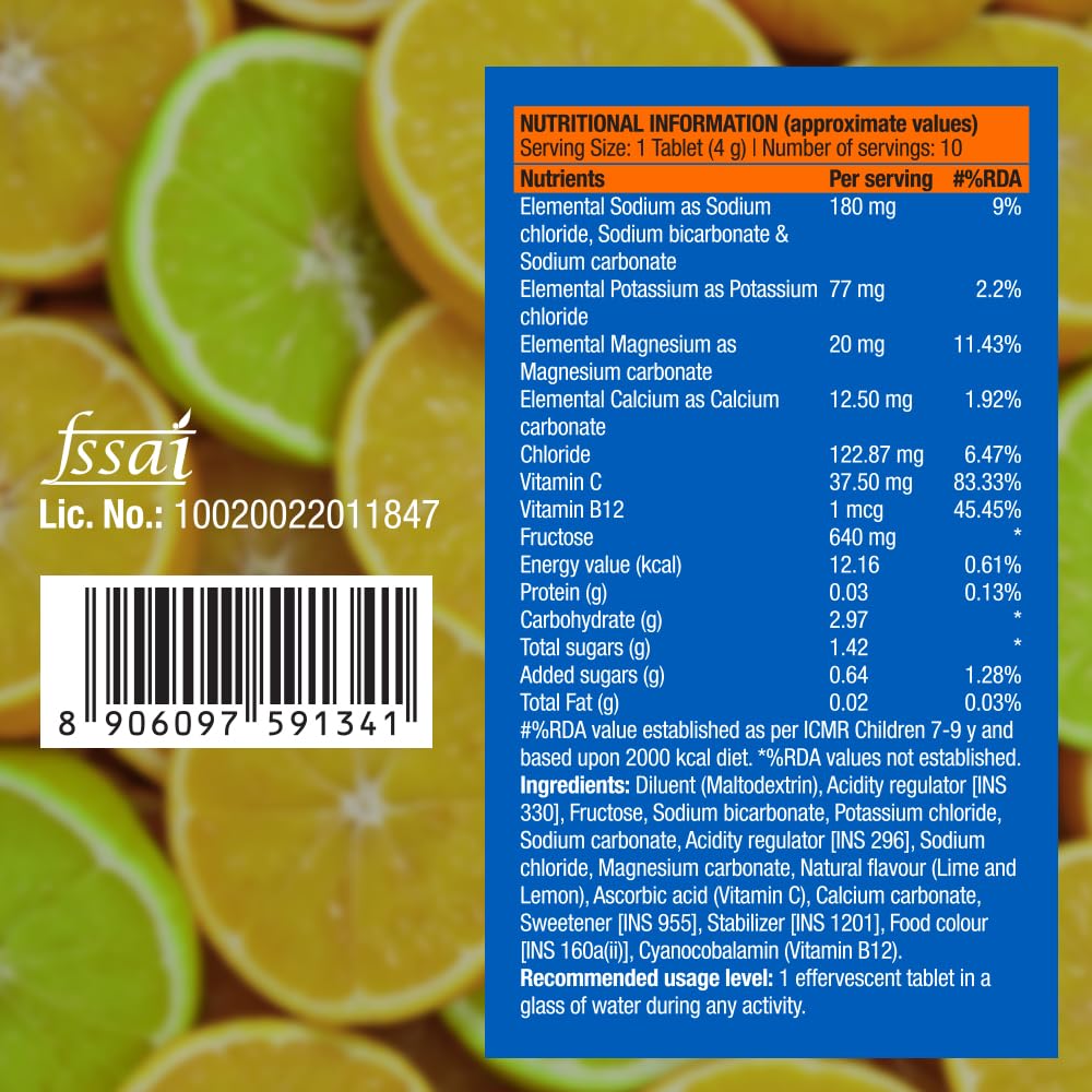 Fast&Up Reload (2.5 Litres) Low Sugar energy drink for Instant Hydration - 10 Effervescent Tablets with 5 Essential Electrolytes + Added Vitamins- Certified Electrolytes Drink - Lime and Lemon flavour