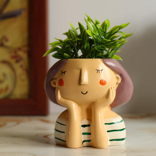 Kawai Homes Showpiece for Home Decor - Cute Table Resin Miniature Decorative Stylish Figurines Items for Living Room Kitchen Kids Bedroom Study Room Decoration Accessories (Happy-Girl), 40 mm, Beige