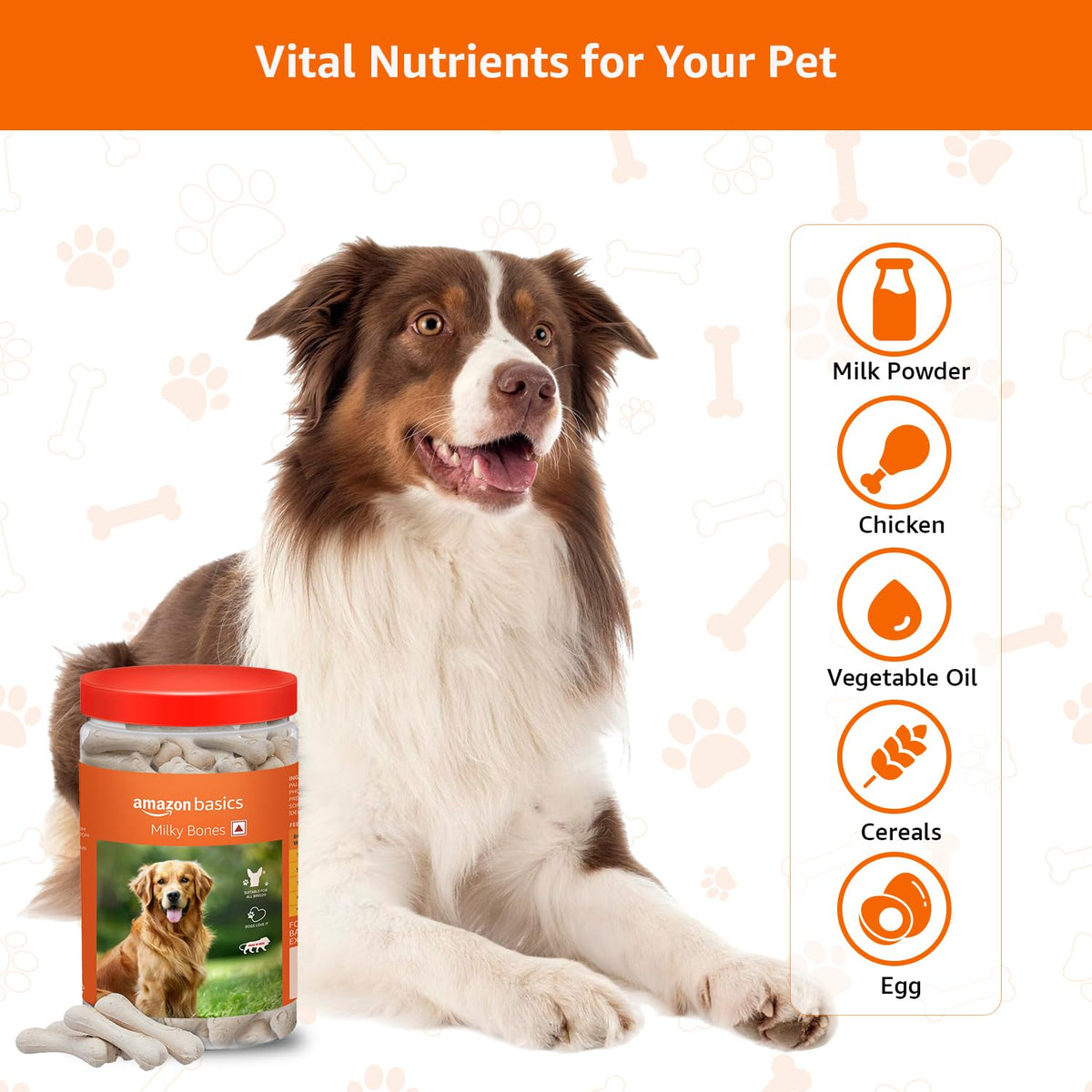Amazon Basics Dog Calcium Bones | for All Breeds | Milky Bones | 800 g | All Life Stages