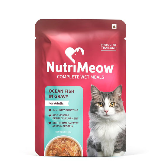 NutriMeow Oceanfish in Gravy Wet Food Pouch for Adult Cats - 80 gm | Nutritious, Protein-Packed & Delicious Cat Meal | Balanced Wet Cat Treats for Persian Cats & All Breeds