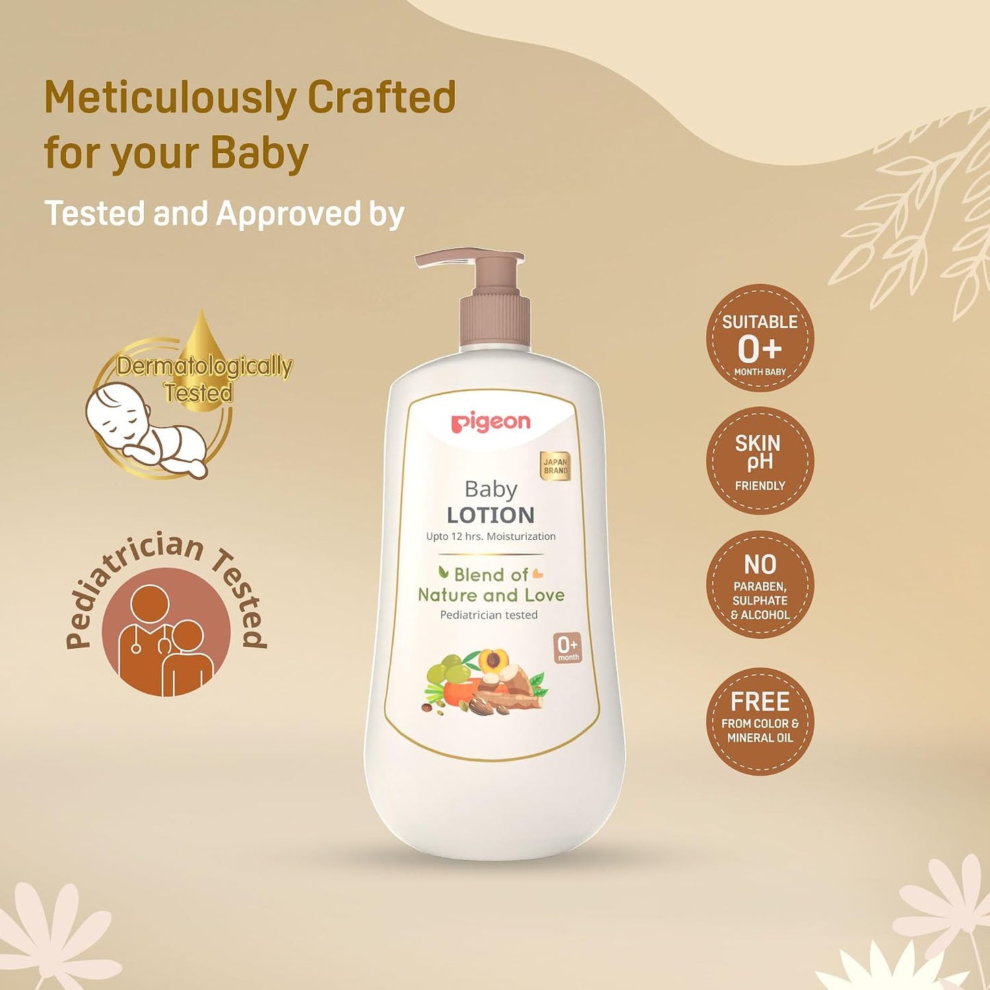 Pigeon Baby Lotion with Marshmallow Root Extract, Carrot Seed Oil, Sweet Almond & Olive Oil – Soothing, Lightweight Moisturizer for Delicate Skin, No Paraben, Sulphate & Alcohol -500 ml