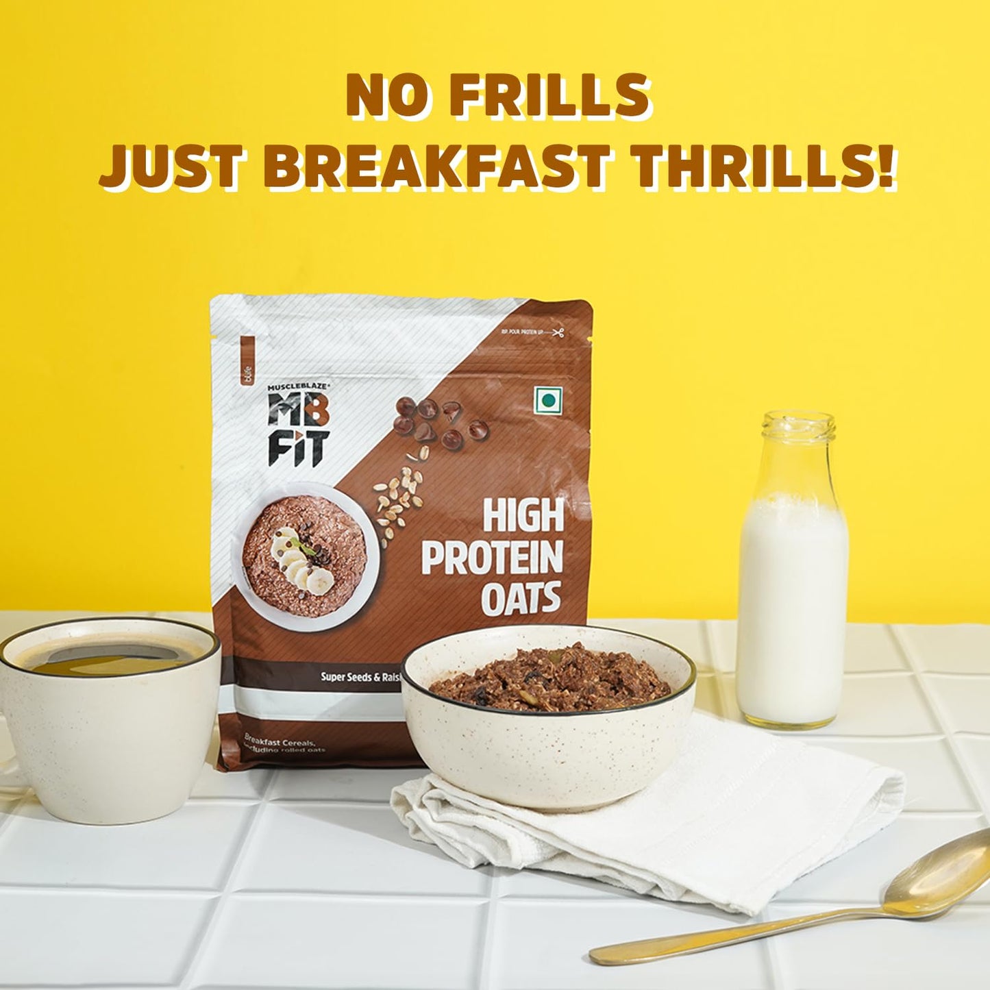 MuscleBlaze Fit High Protein Oats (Dark Chocolate, 400g) | 22g Protein | Breakfast Cereals for Weight Management