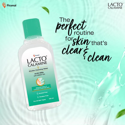 Lacto Calamine Micellar Water Make Up Remover Liquid | 100ml | With Aloe Vera, Green Tea & Niacinamide | Cleansing Water For Face That Removes Make-Up, Excess Oil & Impurities | Alcohol Free