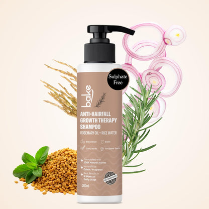 BAKE Rosemary Anti Hair Fall Shampoo for Hair Growth, Hair Fall & Dandruff Control with Black Onion & Methi Dana, Reduces Hair Loss & Prevents Hair Damage, For Men & Women - 200ml