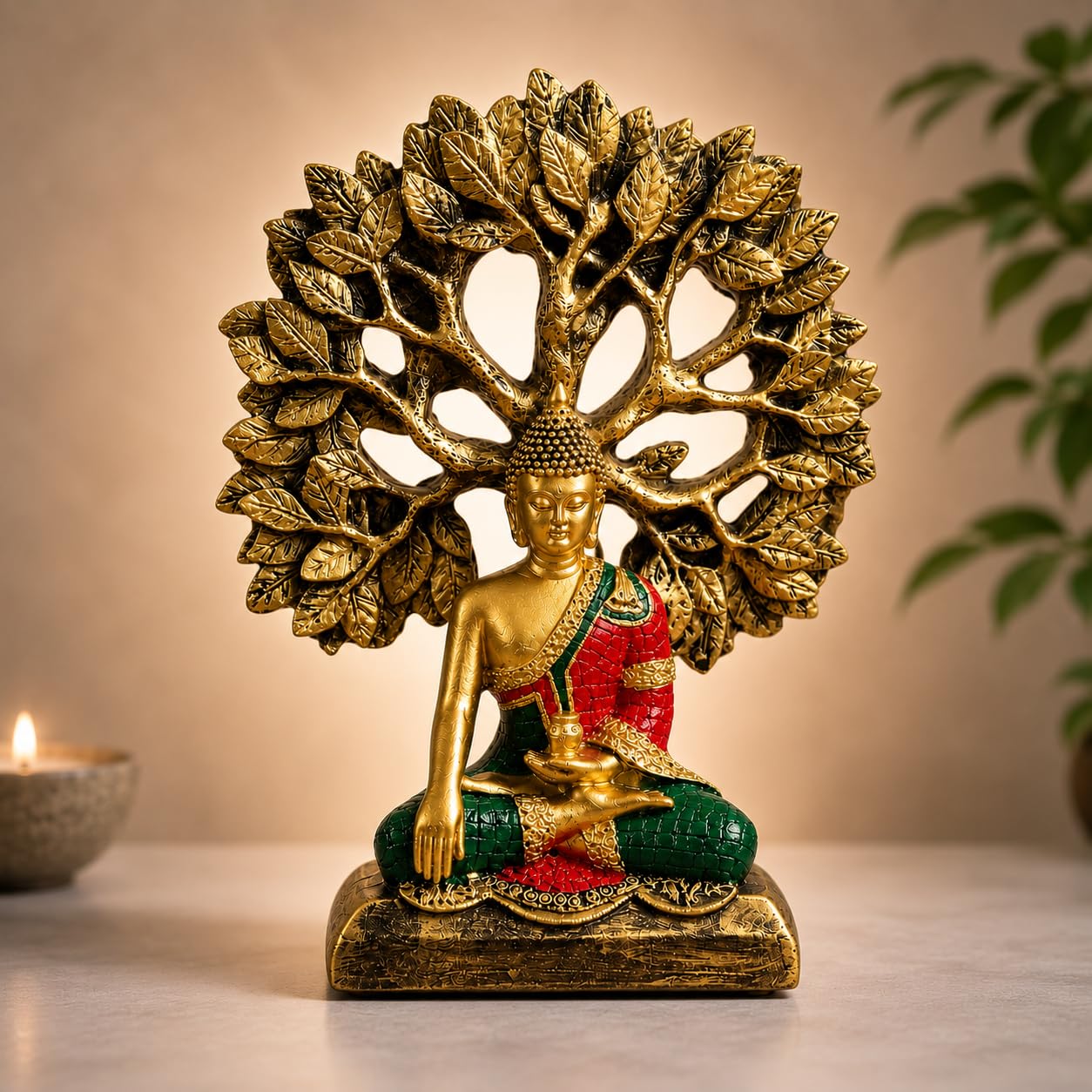 eCraftIndia Buddha Idol for Home Decor Living Room | Gautam Buddha Statue Under the Bodhi-Tree | Showpiece Gift for Housewarming Birthday