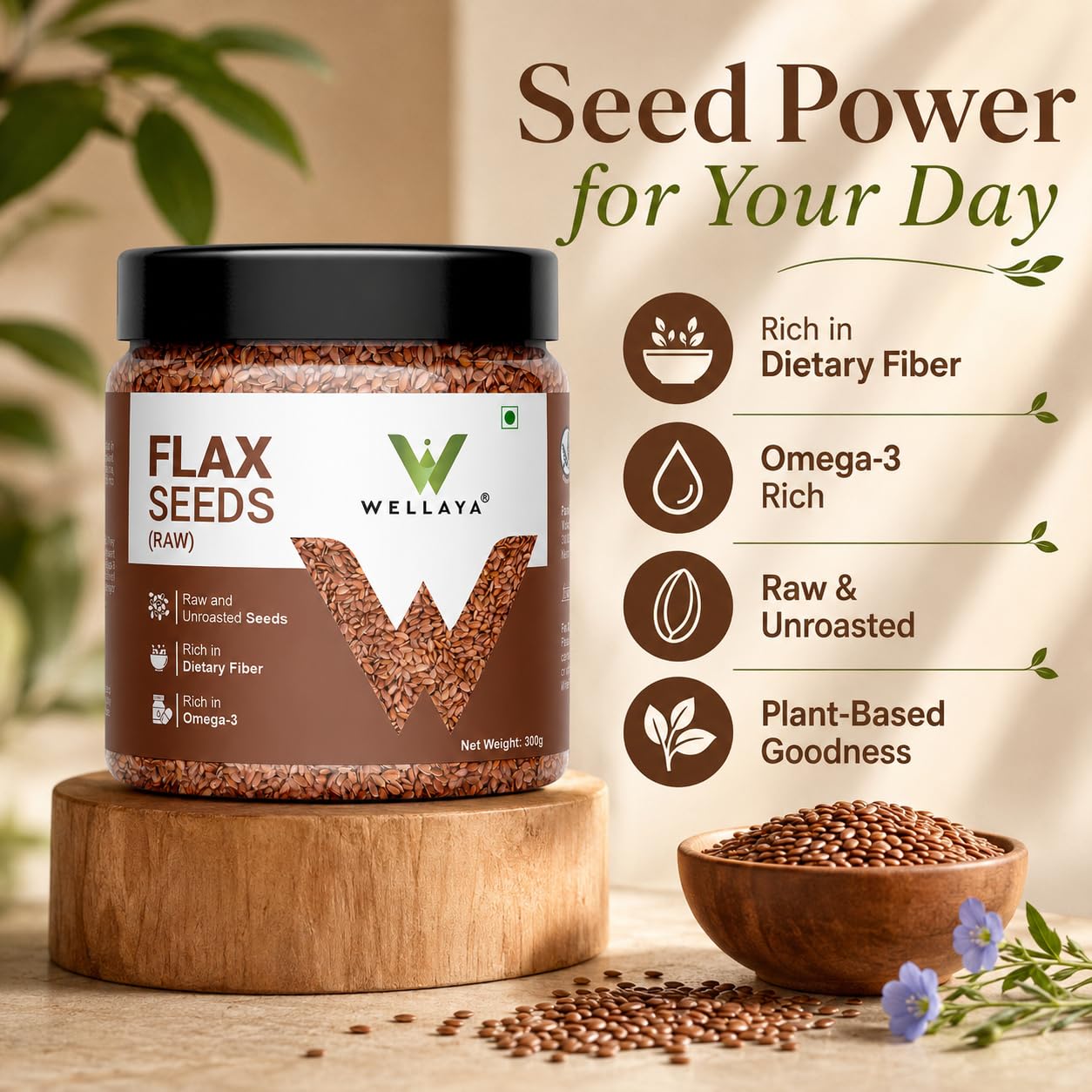 WELLAYA Flax Seeds - Alsi Seeds | Rich Protein Healthy Raw Seeds for Eating | Source of Iron & Dietary Fibre | Vegan Superfood for Wellness
