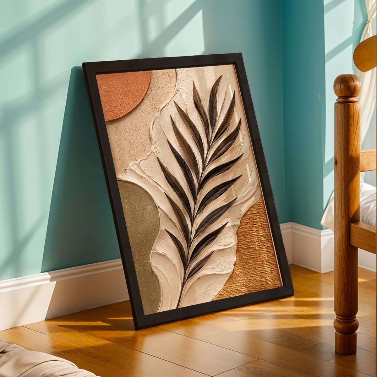Floral Botanical Wall Painting with Frame | Premium Textured Flower & Leaf Artwork, Pastel Nature Wall Decor Framed for Living Room Bedroom Office and Home Decoration (Art-12,13x19inch)