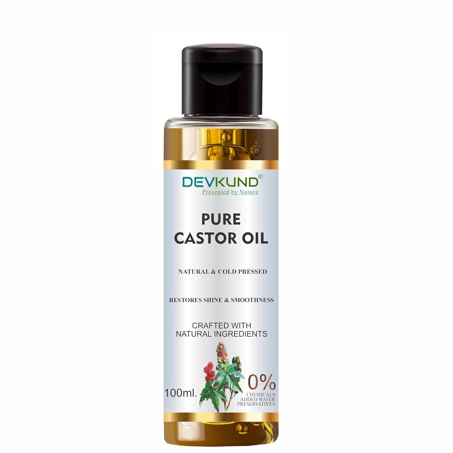 Devkund Pure Castor Oil bottle on a white background