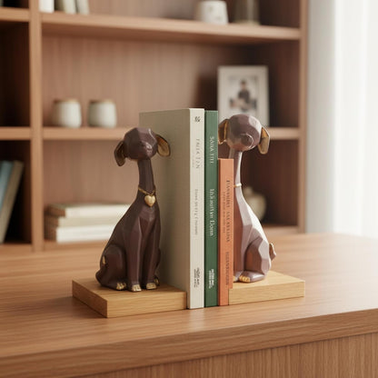 eCraftIndia Wooden Book End and Set of 2 Cute Dog Statues Animal Figurines Decorative Showpieces for Home Decor in Living Room Office