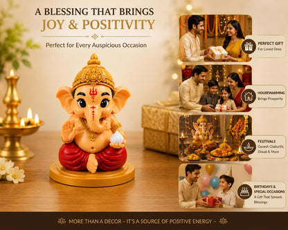 VASPAR Cute Baby Ganesha Idol for Car Dashboard | Premium Lord Ganesh Murti | Mini Ganpati Statue for Home Decor, Office Desk & Pooja Room | Spiritual Gift | Red