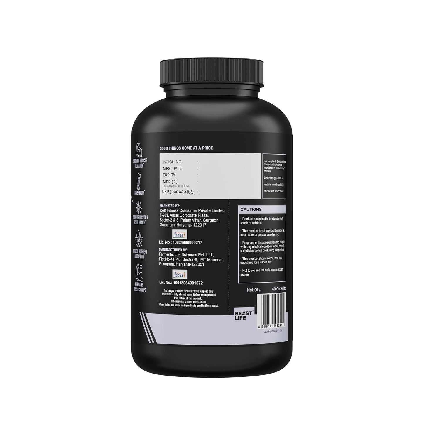 BeastLife Triple Liposomal Magnesium | 3-in-1 Formula with Magnesium Glycinate, Magnesium Oxide & Liposomal Magnesium Oxide | Maximum Absorption | Supports Sleep, Stress & Mood | Muscle, Bone & Nerve Health | 60 Capsules