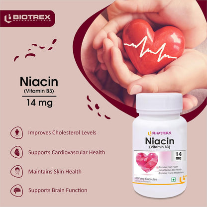 Biotrex Nutraceuticals Niacin 14mg Vitamin B3 With Inositol 50mg Supplement - 60 Veg Capsules