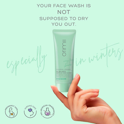 Orimii pH Balance Hydrating Gentle Face Wash For Dry & Oily Skin |Enriched with Ceramides, Vitamin E & Hyaluronic Acid |Soap Free, Non Comedogenic Cleanser 100ml
