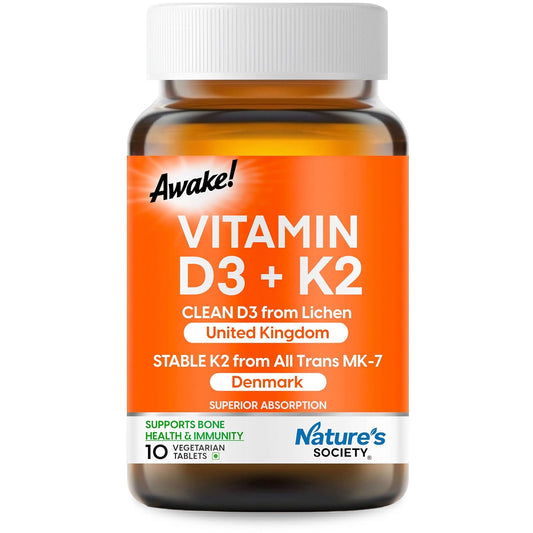 The Nature's Society ® Vitamin D3 K2 Supplement | D3 from UK | K2 MK7 from Denmark | For Calcium Utilization, Bone Strength & Heart Health | D3 Supplement For Immunity | Vegan D3 - Lichen - 120 Veg Tablets (120 Veg Tablets (10 count))