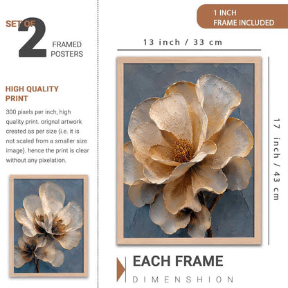 2 Piece Framed Wall Art Set, 3D Textured Floral Botanical Painting, Modern Abstract Flower Wall Decor for Living Room Bedroom Dining Room Office, Ready to Hang, Ideal for Housewarming Gift (design 1, 13X19, Brown)