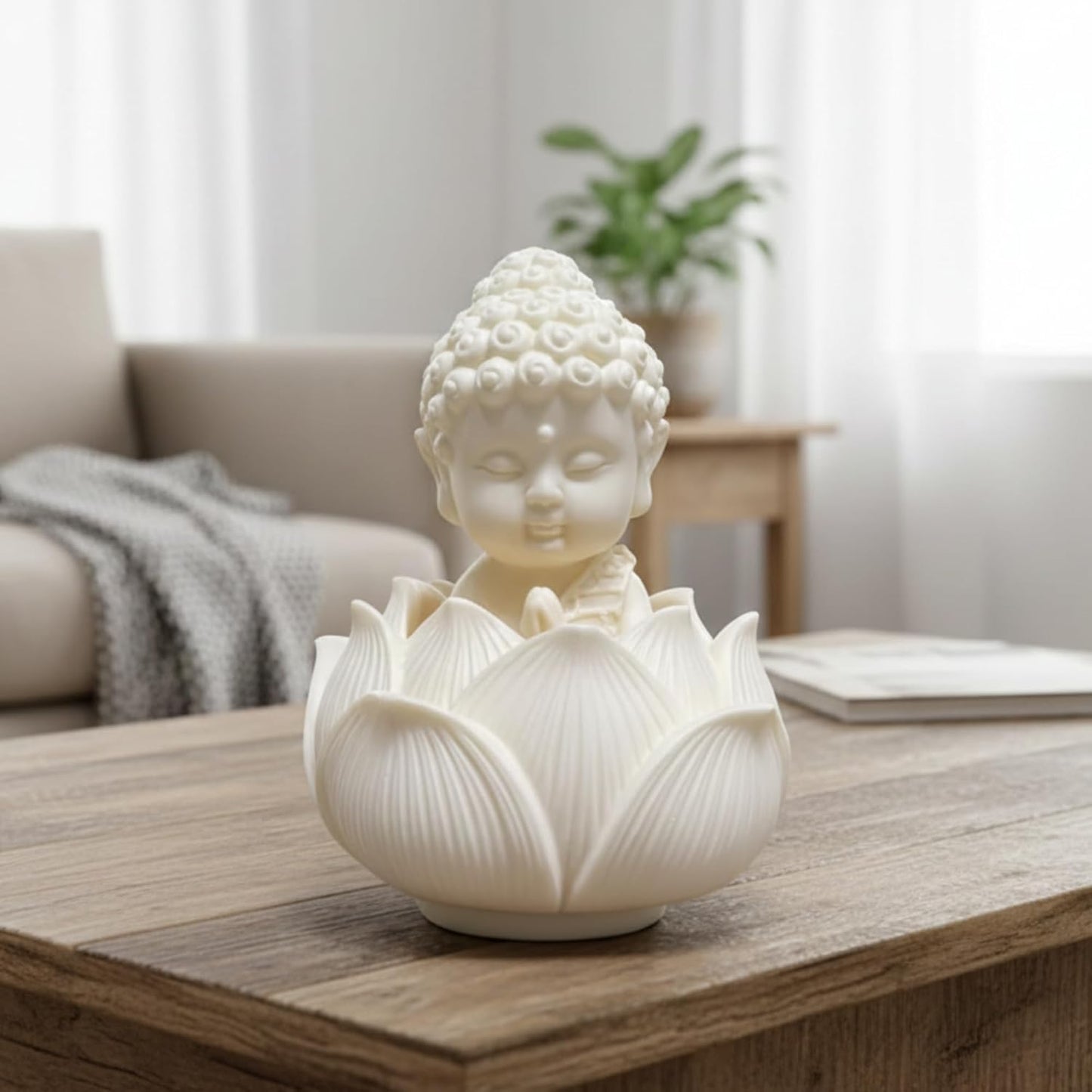 eCraftIndia White Lotus Baby Buddha Statue Showpiece for Home Decor | Living Room, Bedroom, Office & Car Dashboard