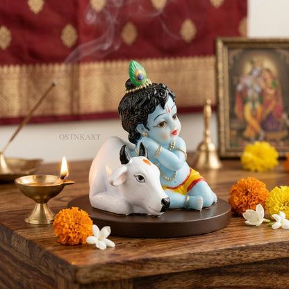 Krishna Idol for Car Dashboard, 3.5 Inch Multicolour Resin Statue | Lord Krishna Showpiece for Home, Office & Pooja Room | Decorative Gift Item | Size 9 x 7 x 8 cm