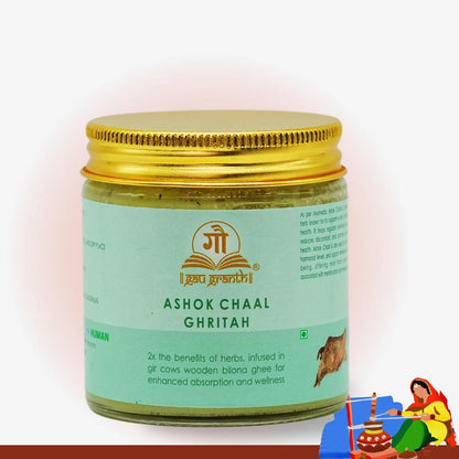 cow ved GauGranth Ashok Chal A2 Gir Cow Ghee – 100ml (Pack of 1) | Wooden Bilona Process | Ayurvedic Ghee Enriched with Ashok Chal Herb for Blood Pressure Regulation, Hormonal Balance, Digestive & Skin Health | Glass Jar Packaging