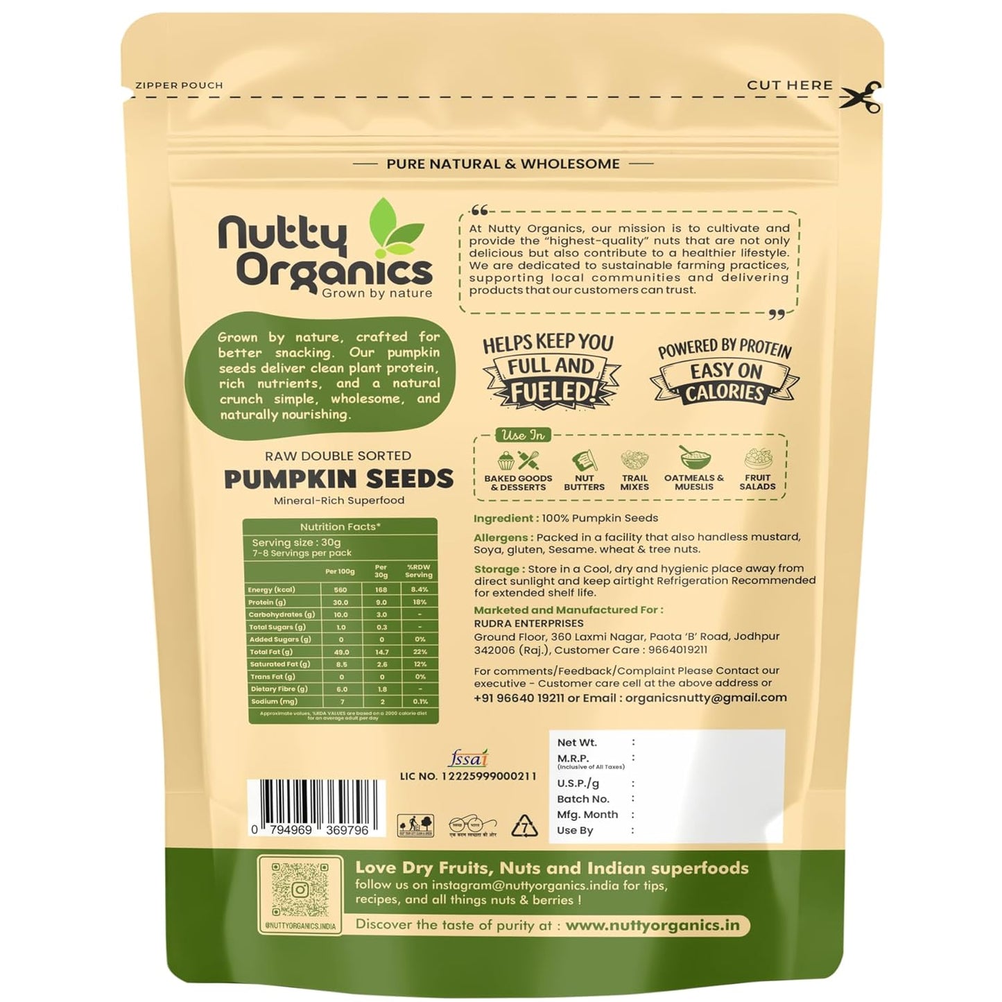 NUTTY ORGANICS Natural Pumpkin Seeds 200GM | Raw Pumpkin Seeds for Eating- Immunity Booster and Protein Rich Seeds | Healthy Diet Snacks | Weight Management