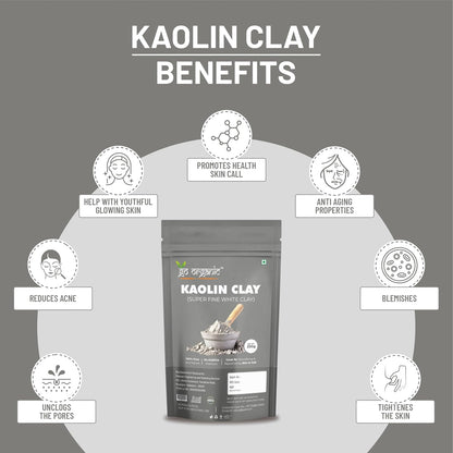 Go Organic White Kaolin Clay Powder for Skin Face Mask, 250g, Natural Ingredients, Gentle Exfoliation, Deep Cleansing,China clay | White Clay | Vegan and Organic | Paraben free | Reduces Acne, De Tan & Blackheads | Fack Pack | Hair Pack |