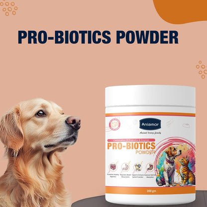 Aniamor Pro-Biotics Powder for Dogs and Cats|Gut Care|Pets Supplement|Probiotic with Enzymes|All Life Stage|200gm Jar