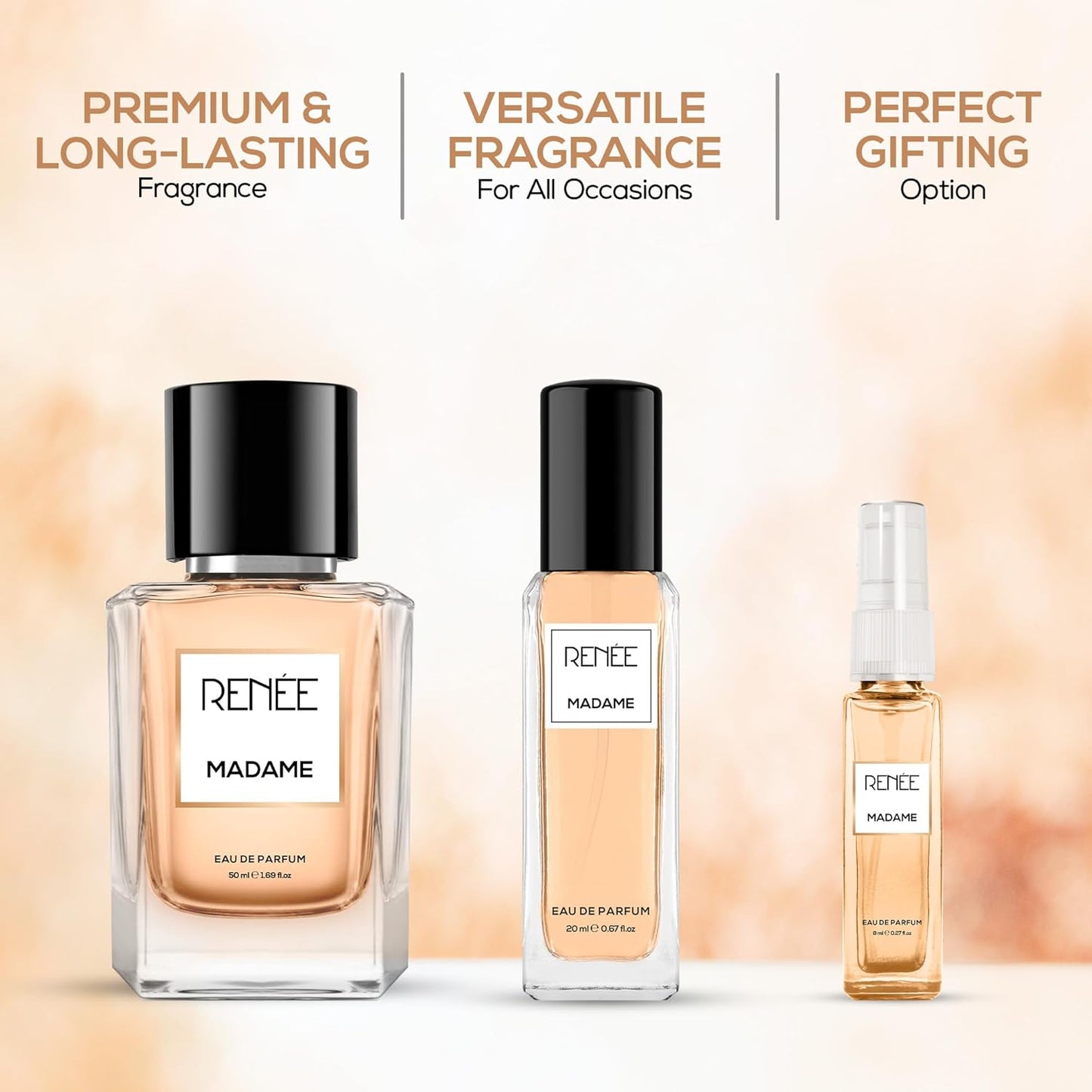 RENEE Madame Eau De Parfum 8ml - Premium Long-Lasting Fragrance with Notes of Pomegranate, Yuzu, Peony & Amber - Versatile Scent for All Occasions - Redefine Elegance & Sophistication