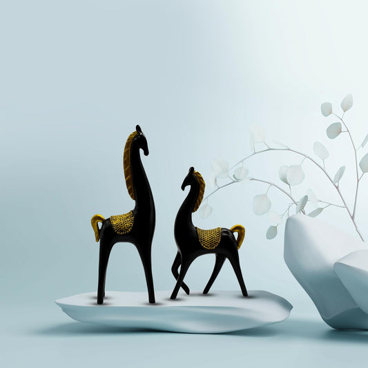 Black Horse Showpiece for Home Decorative Showpiece | Feng Shui Vastu Horse Idol for Living Room Decorative Animal Figurines | Running Horse Showpiece | Horse Statue (Set of 2, Black)