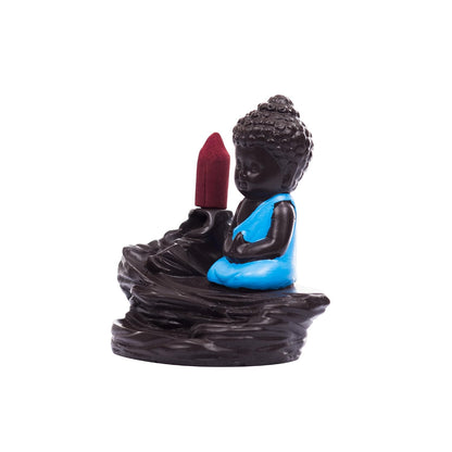 eCraftIndia Buddha Smoke Backflow Incense Holder (7.01 cm x 7.01 cm x 11.98 cm, Black and Blue)