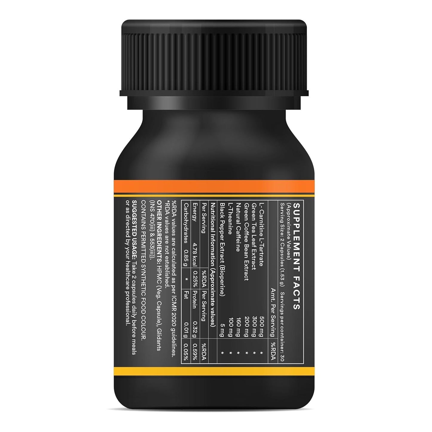 INLIFE Fat Burner Supplement for Men Women with L-Carnitine, Green Tea, Green Coffee Bean, Natural Caffeine, L-Theanine, Bioperine - 60 Vegetarian Capsules (Pack of 1, 60)