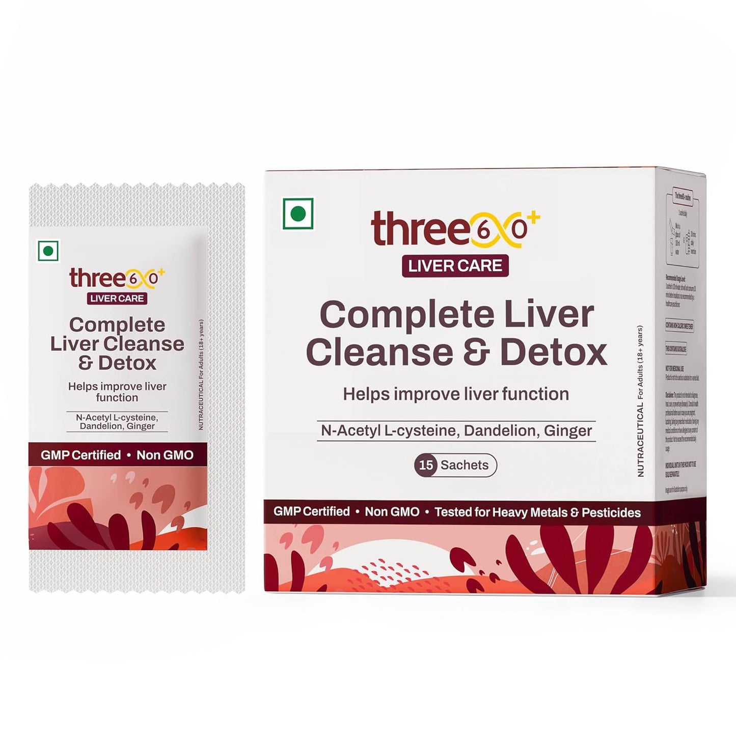 three60+ Complete Liver Cleanse & Detox | Daily detox for your liver | Helps Reduce SGOT/SGPT levels | 30 Sachets | With NAC, ALA, Dandelion & Ginger