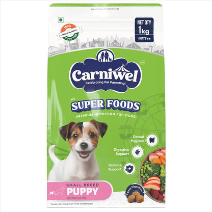 Carniwel Superfoods Puppy Dry Dog Food 1kg | 100% Vegetarian | Fresh & Natural Ingredients | Highly Palatable | GMO Free | Premium Nutrition for Small Dogs
