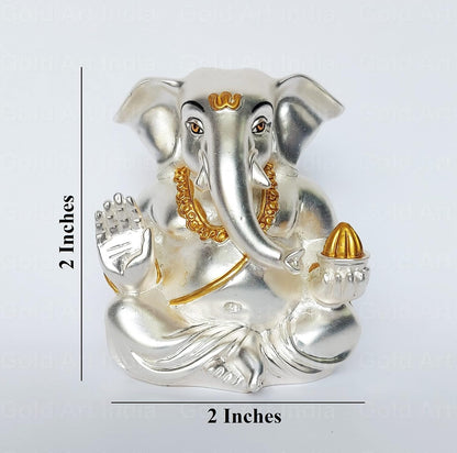 Gold Art India Ceramic Matte Silver Plated Appu Ganesha for Car Dashboard Showpiece Diwali Gifts, Birthday Gifts (Silver, 5x4)